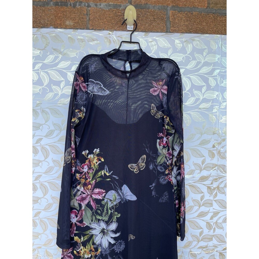 AllSaints Hanna Floral Mesh Maxi Dress UK 12 US 8 Whimsigoth Moody Romance - Picture 4 of 12